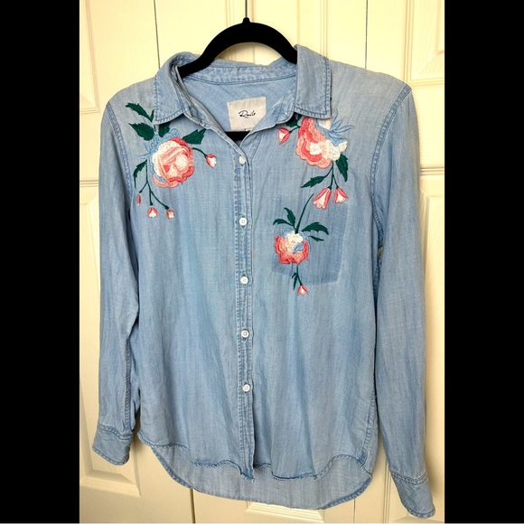 RAILS Chandler Vintage Wash Floral Embroidered Shirt Top Blouse Button Up Down - Picture 3 of 14
